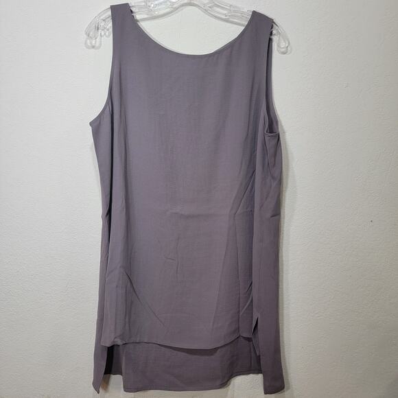 Eileen Fisher Tops - Eileen Fisher Silk Sleeveless Top Large Long Gray Taupe Tunic Mushroom Georgette